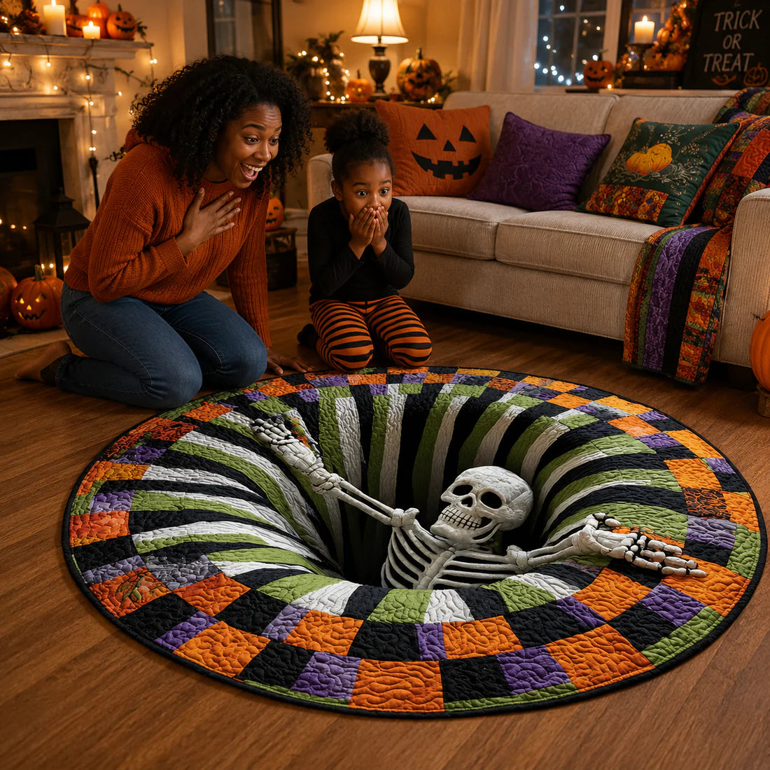 SpookyVision Halloween 3D Skeleton Optical Illusion Rug